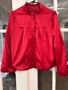 Apostrophe Red Ruffle-Neck Button Jacket